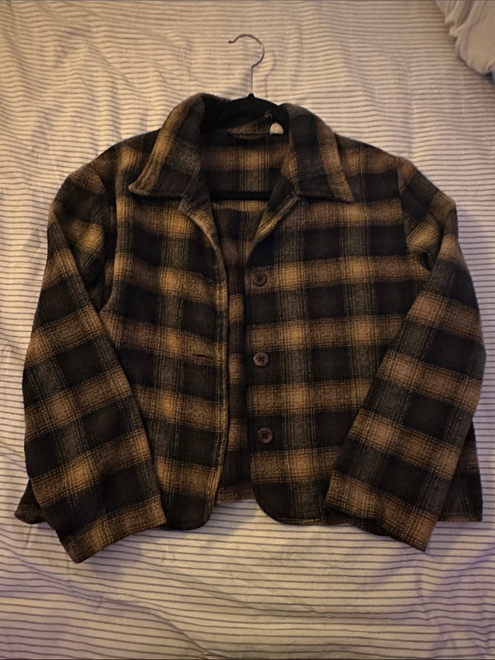 Plaid Button-Front Jacket in Brown and Black